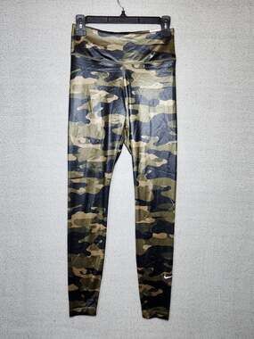 Nike One Dri Fit Camo Mid Rise Full Length Leggings Womens S Olive Black  Tan